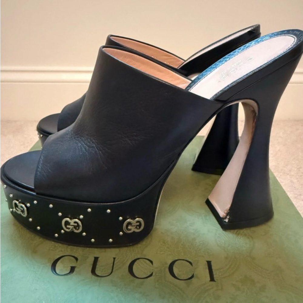 Gucci Black Platform Mules with Silver Accents - Picture 1 of 10
